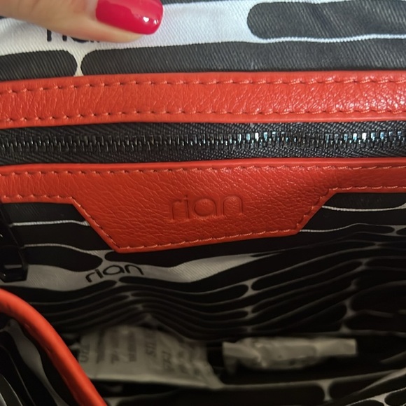 POVERTY FLATS by rian Red Leather Black Accents Crossbody Bag with Saddle Shape - Picture 6 of 10